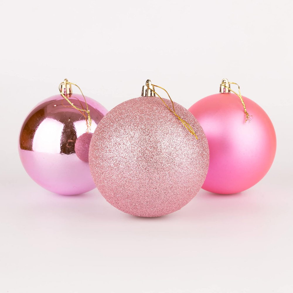 Shatchi 10cm Pink Shatterproof Christmas Bauble 3 Pack Image 3