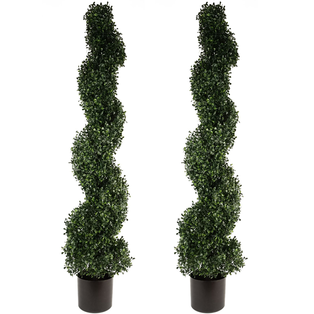 Leaf Boxwood Spiral Topiary Artificial Tree in Pot 4ft 2 Pack Image 1
