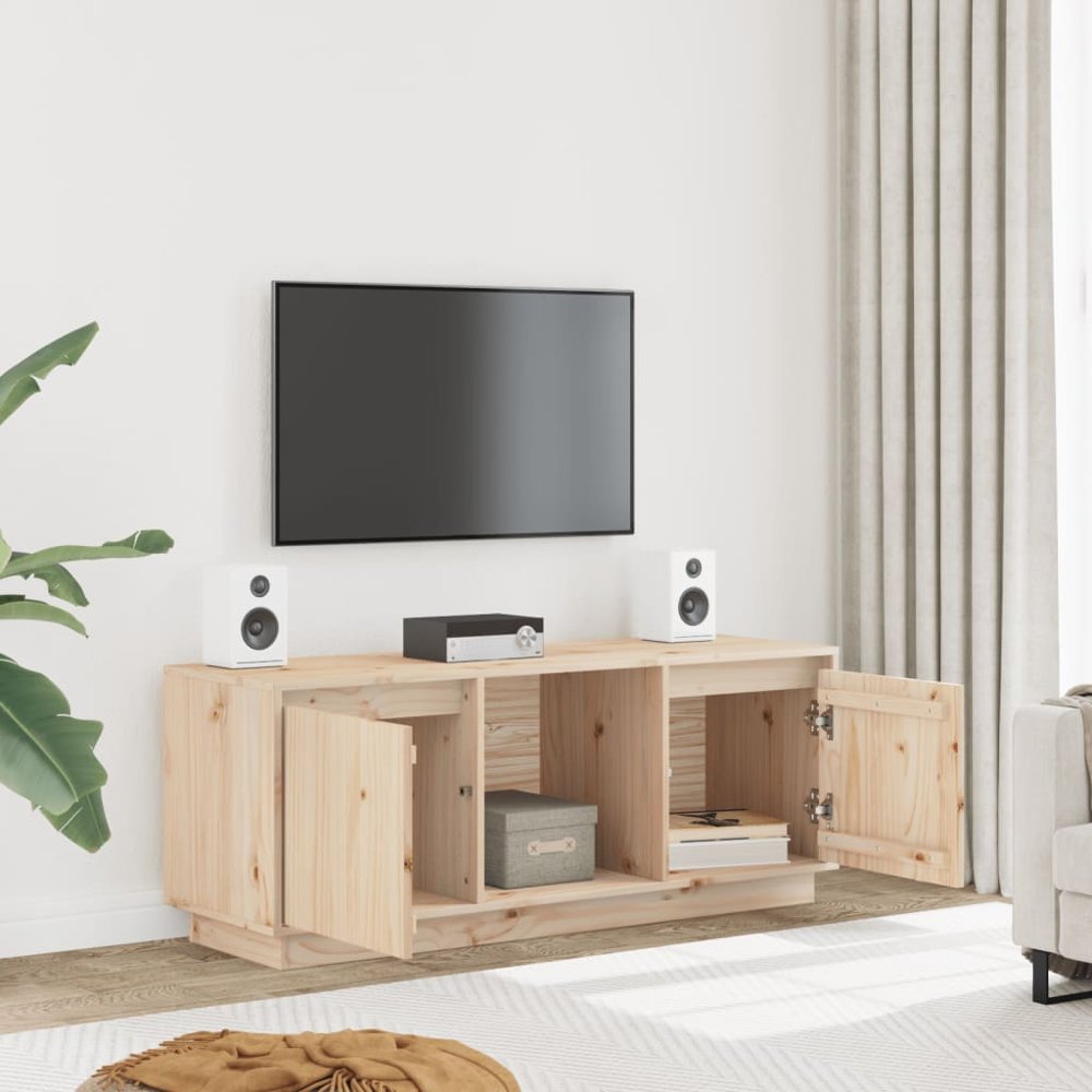 vidaXL 2 Door Single Shelf Natural Solid Pine Wood TV Cabinet Image 2