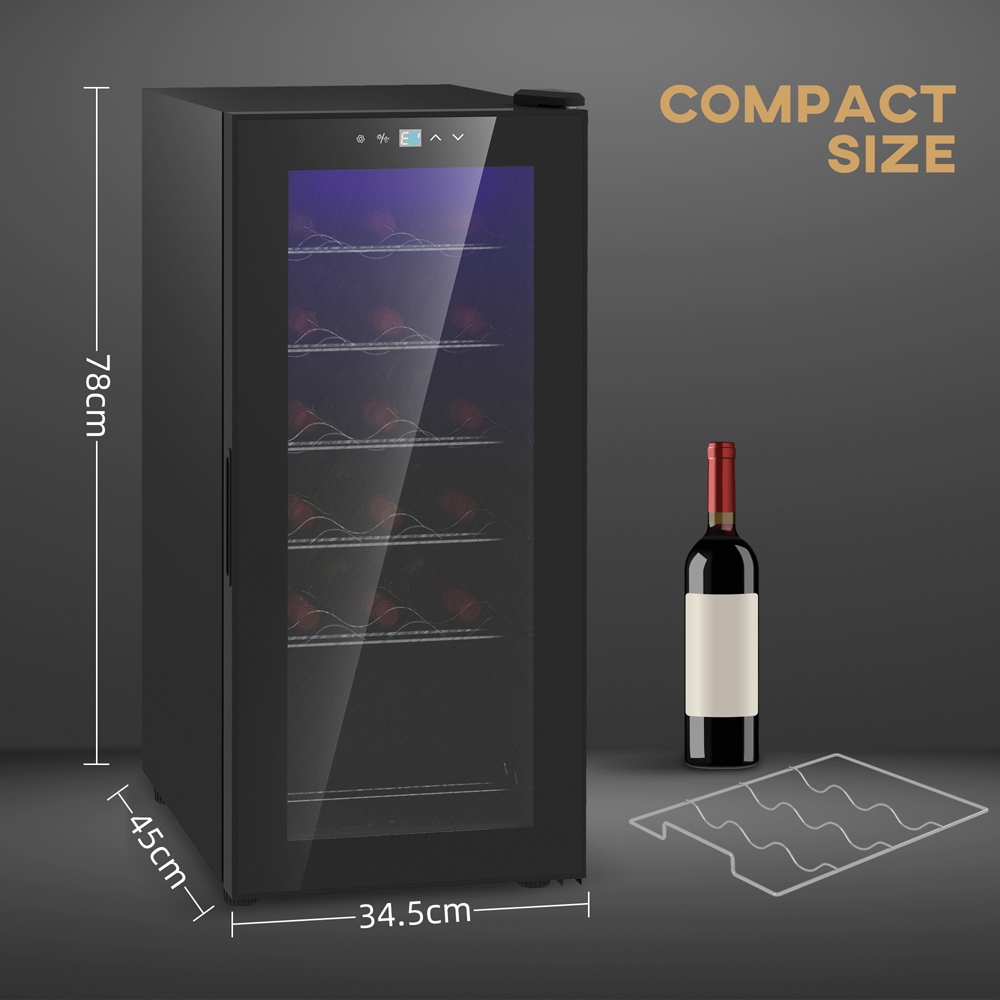 HOMCOM Black 18 Bottle Under-Counter Wine Cooler Fridge with LED Glass Door 50L Image 5