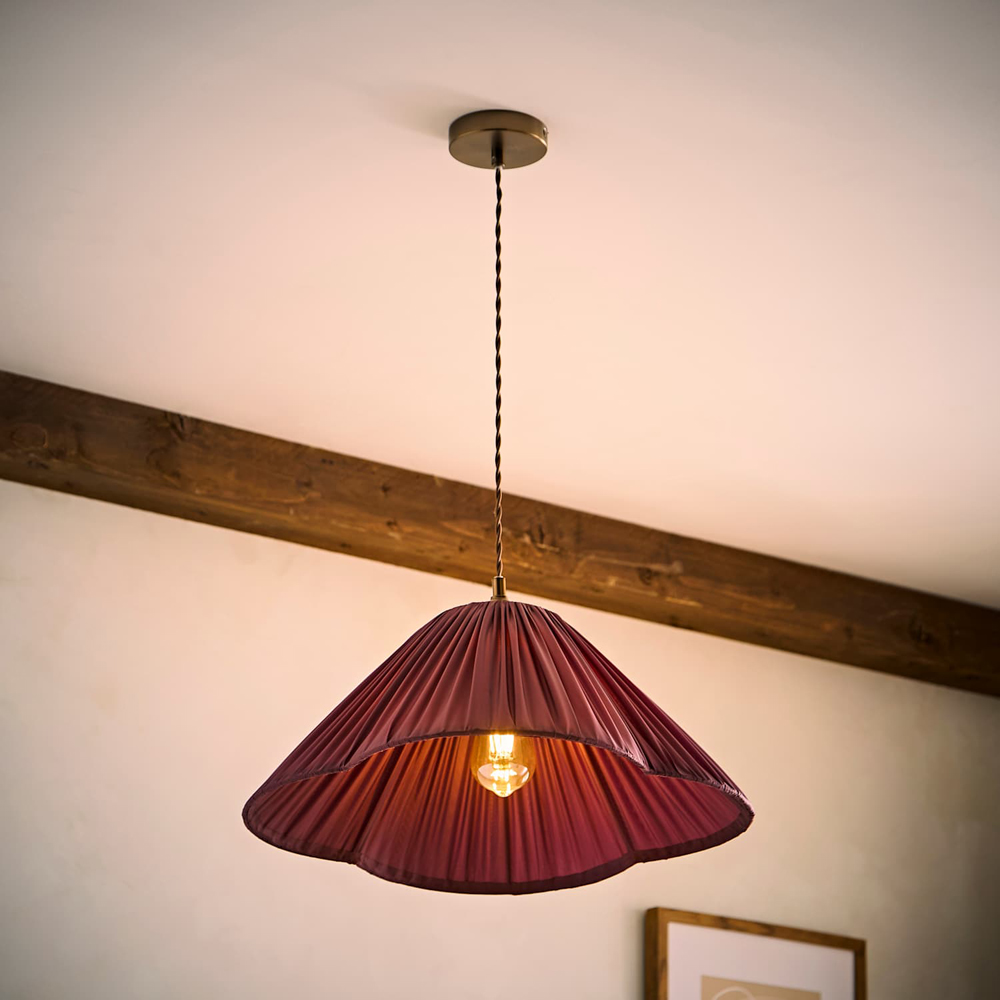 ValueLights Posie Pink Gathered Tapered Shade Ceiling Pendant Light with Bulb Image 2