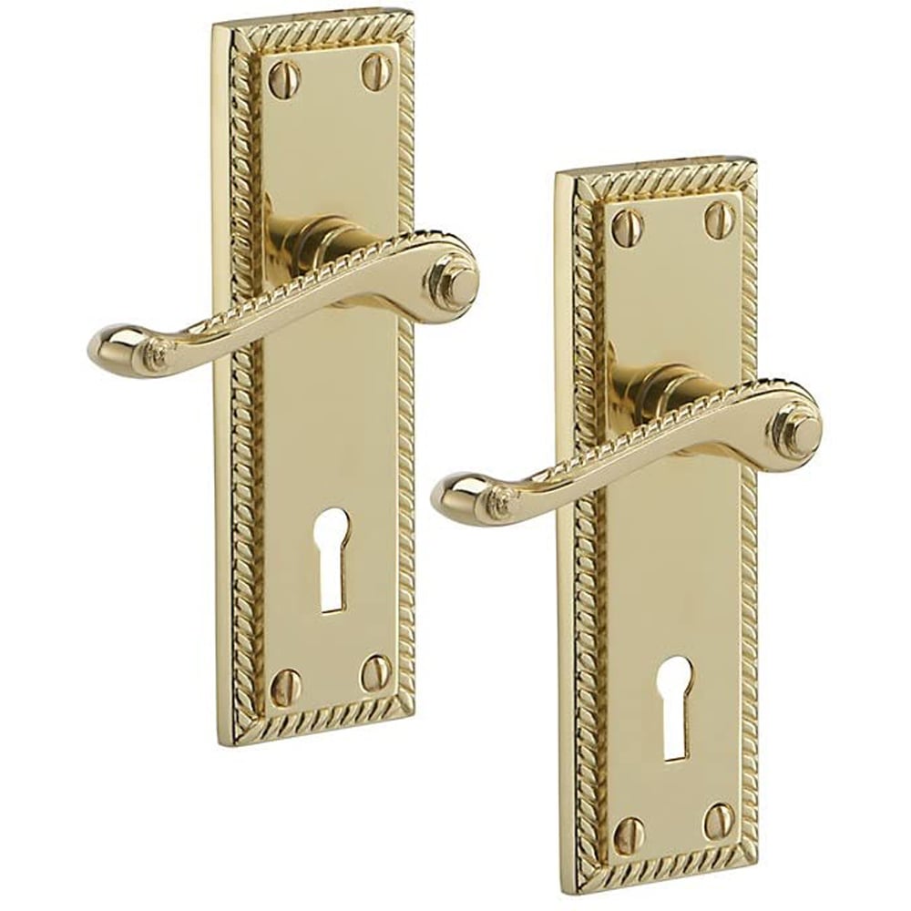 Golden Grace Polished Brass Georgian Door Handle Set Image 2