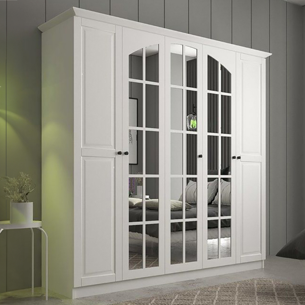 Evu MAISON 5 Door White Mirror Wardrobe Image 1
