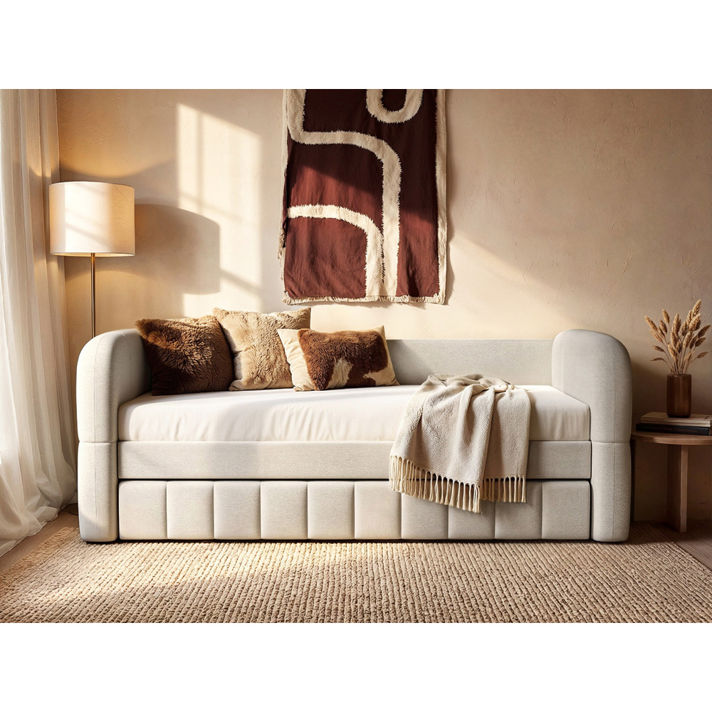 Flair Livia Cream Chenille Day Bed with Trundle Image 5