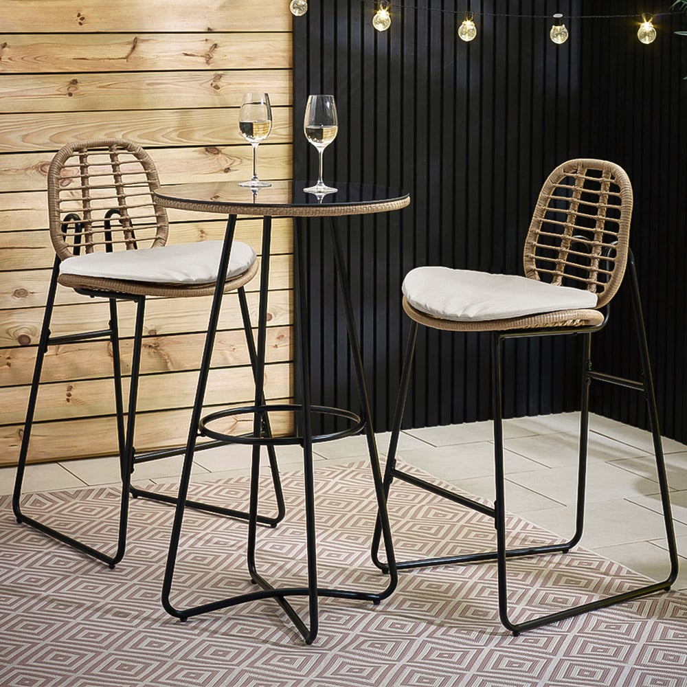 Furniturebox Rio Light Brown and Cream Rattan Outdoor Bar Set Image 1