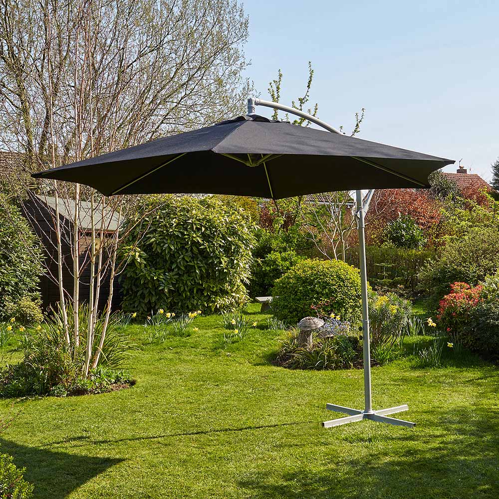 Home Source Gozo Black Overhanging Cantilever Crank Parasol Image 2