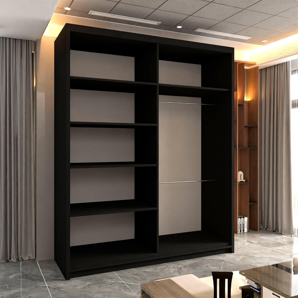 M N Furniture Cheen 2 Door Black Strip Mirrored Sliding Wardrobe 150cm Image 3