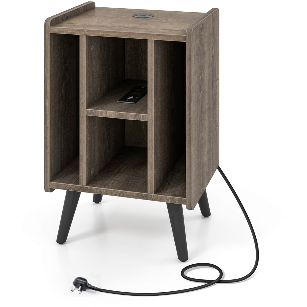 Costway 4 Shelf Oak Record Player Stand with USB Charging Port Image 2