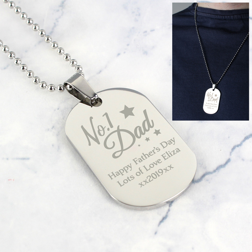 Personalised Memento Personalised No 1 Dad Stainless Steel Dog Tag Necklace Image 3