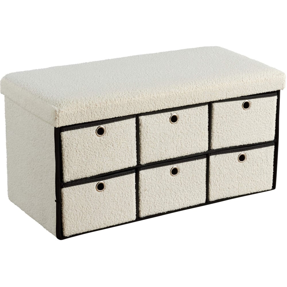 Home Source Folding 6 Drawer Cream Fur Ottoman Storage Unit Image 2