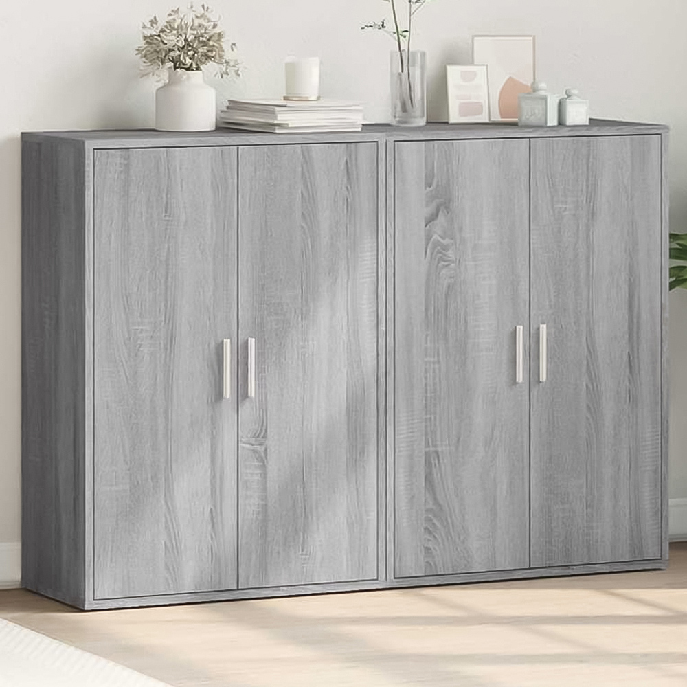 vidaXL 2 Door Grey Sonoma Wooden Sideboard Set of 2 Image 1