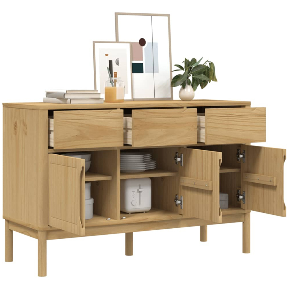 vidaXL Floro 3 Door 3 Drawer Wax Brown Solid Wood Pine Sideboard Image 4