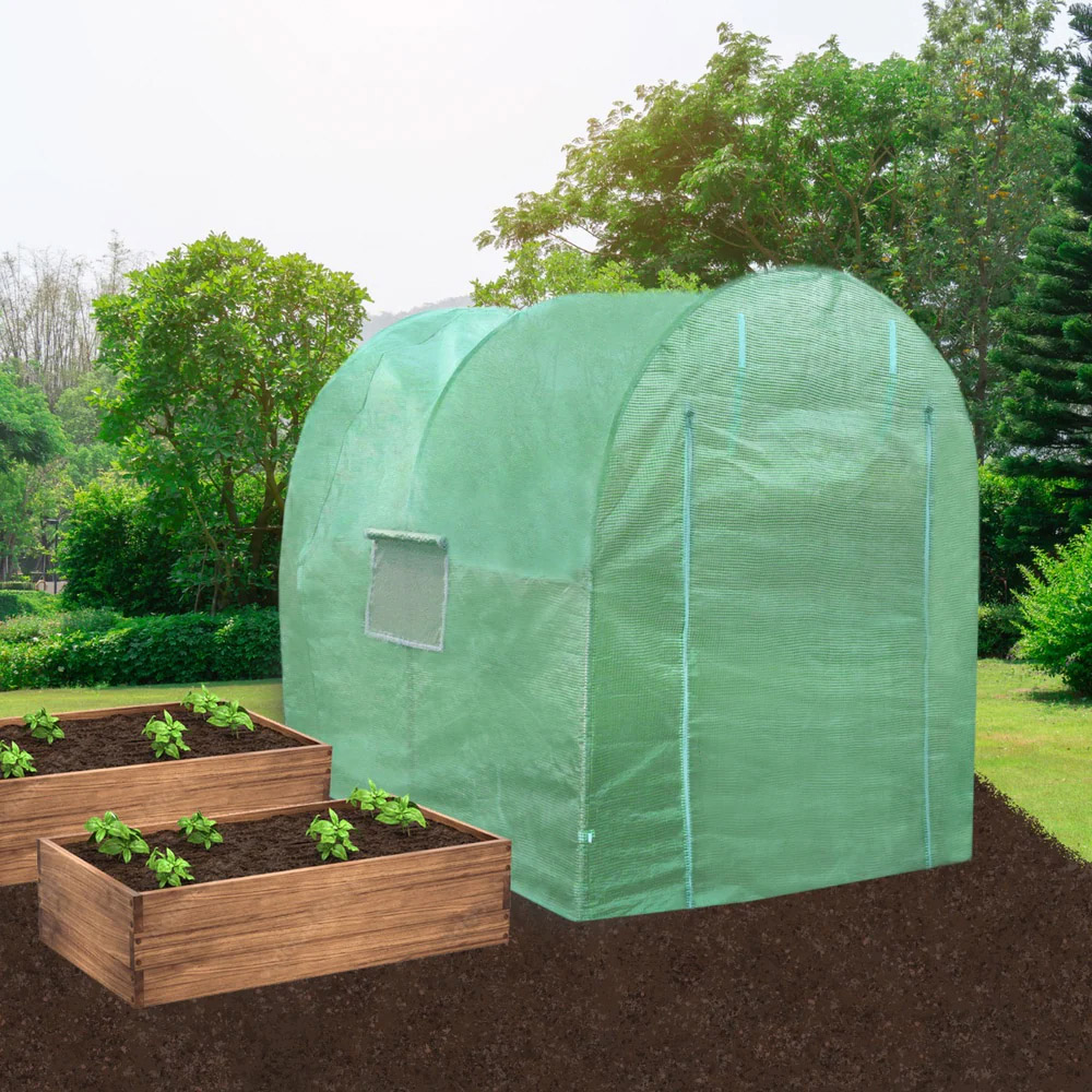 MonsterShop Green PE Cover Polytunnel 13.1 x 6.5ft Greenhouse with Racking Image 2