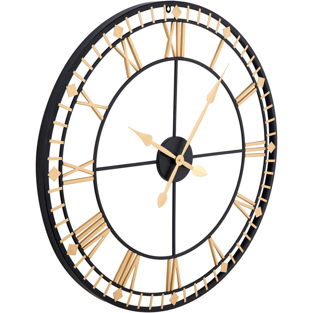 Pacific Lifestyle Antique Bronze and Black Metal Round Workframe Wall Clock with Roman Numerals 80cm Image 2