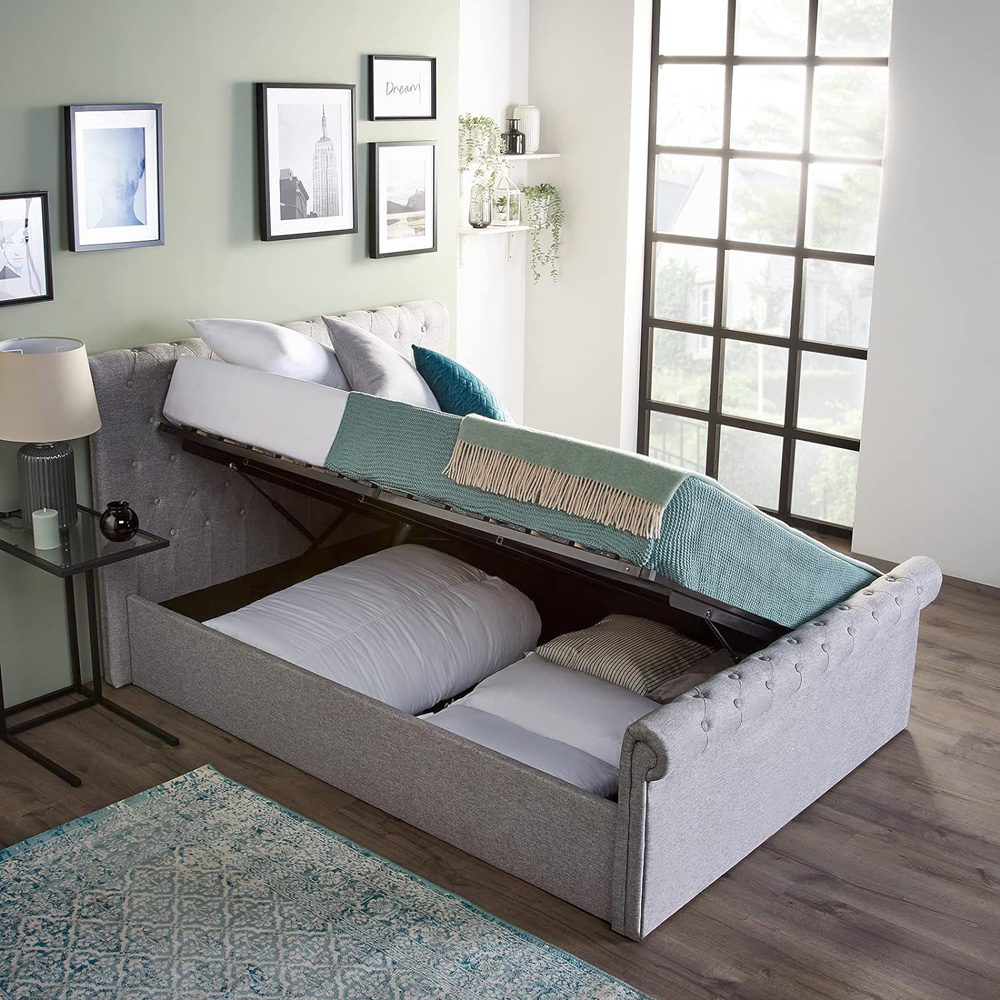 Home Treats Double Grey Sleigh Ottoman Bed Image 6
