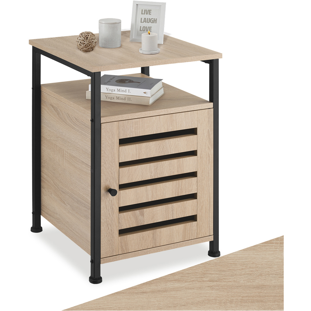 Tectake Cork Single Door Single Shelf Sonoma Oak Bedside Table Image 2