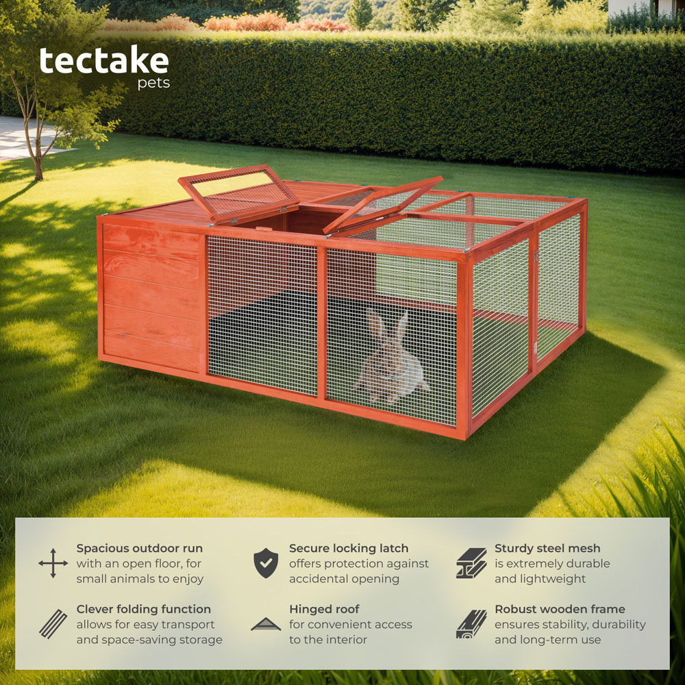 tectake Murphy Brown Foldable Open Floor Rabbit Hutch with Roof Access Image 3