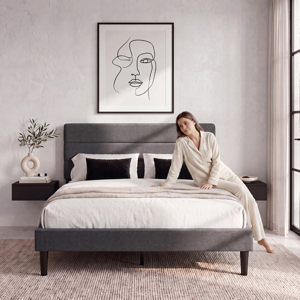 VIDA DESIGNS Vandura King Size Dark Grey Linen Fabric Bed Image 3