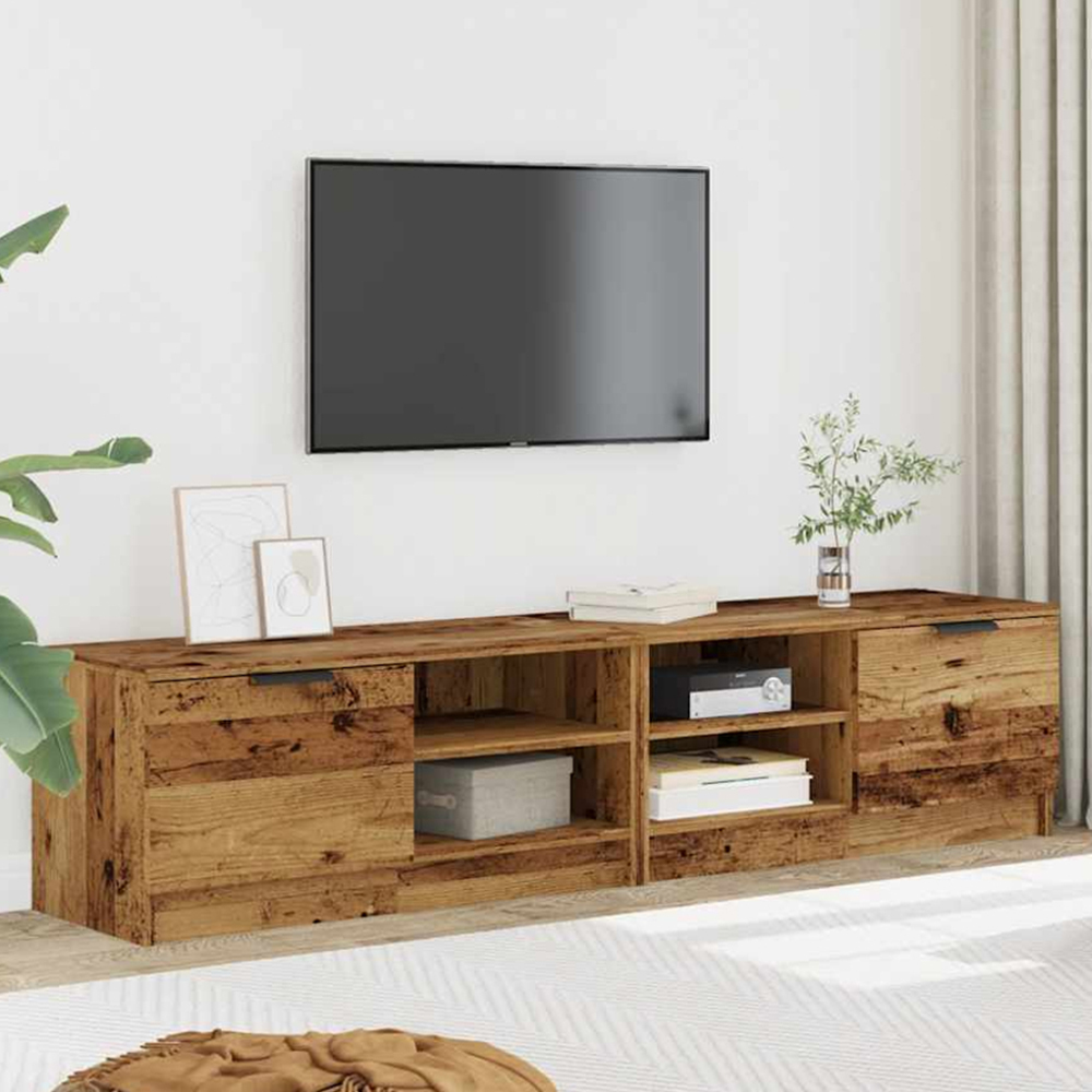 vidaXL Single Door 2 Shelf Old Wood TV Cabinet Set of 2 Image 1