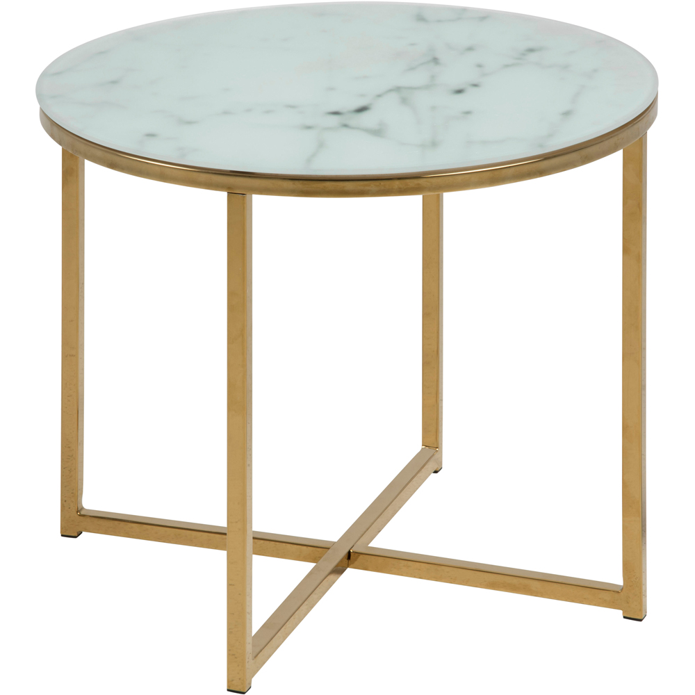 Florence Alisma White Clear Marble Glass Top Round Side Table with Gold Legs Image 3