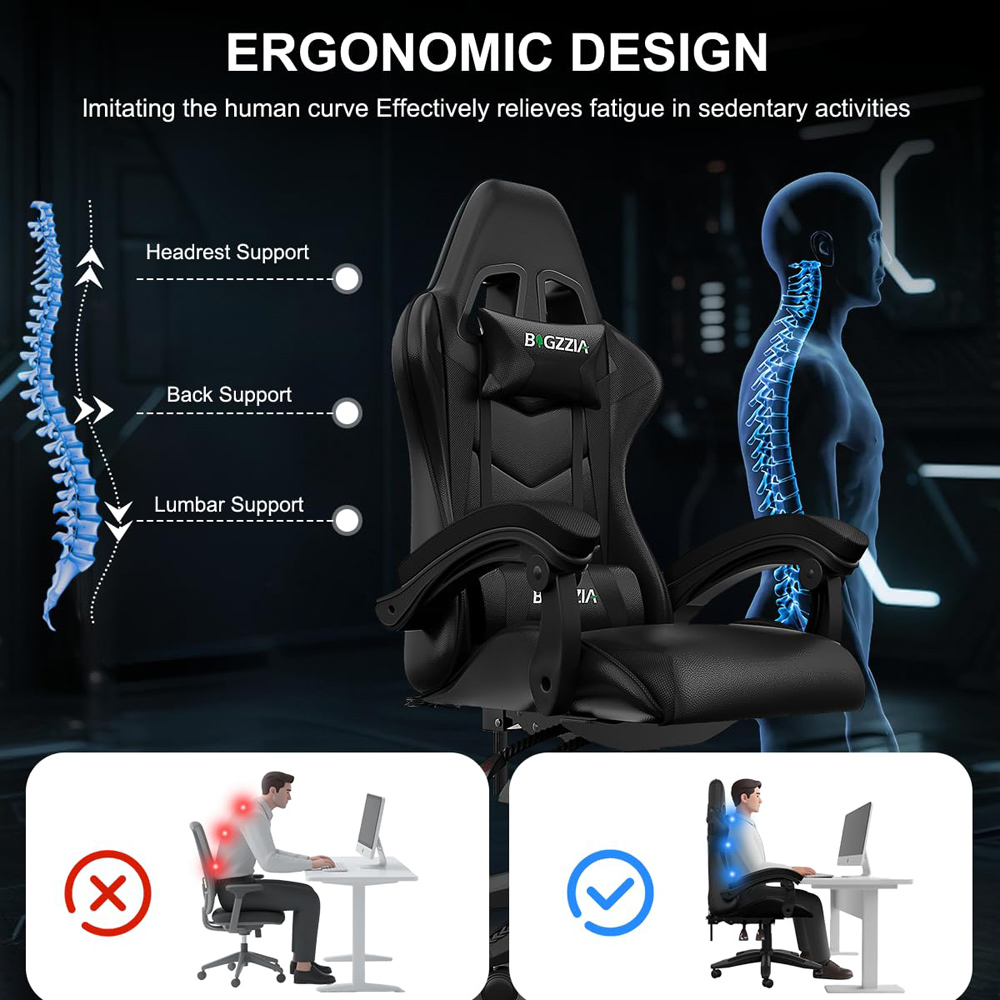 Rattrix Black Ergonomic High Back Gaming Chair with Bluetooth 5.3 Stereo Speakers Image 3