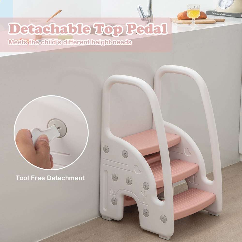 Costway Kids Pink Toddler Step Stool with Safety Handles Image 6