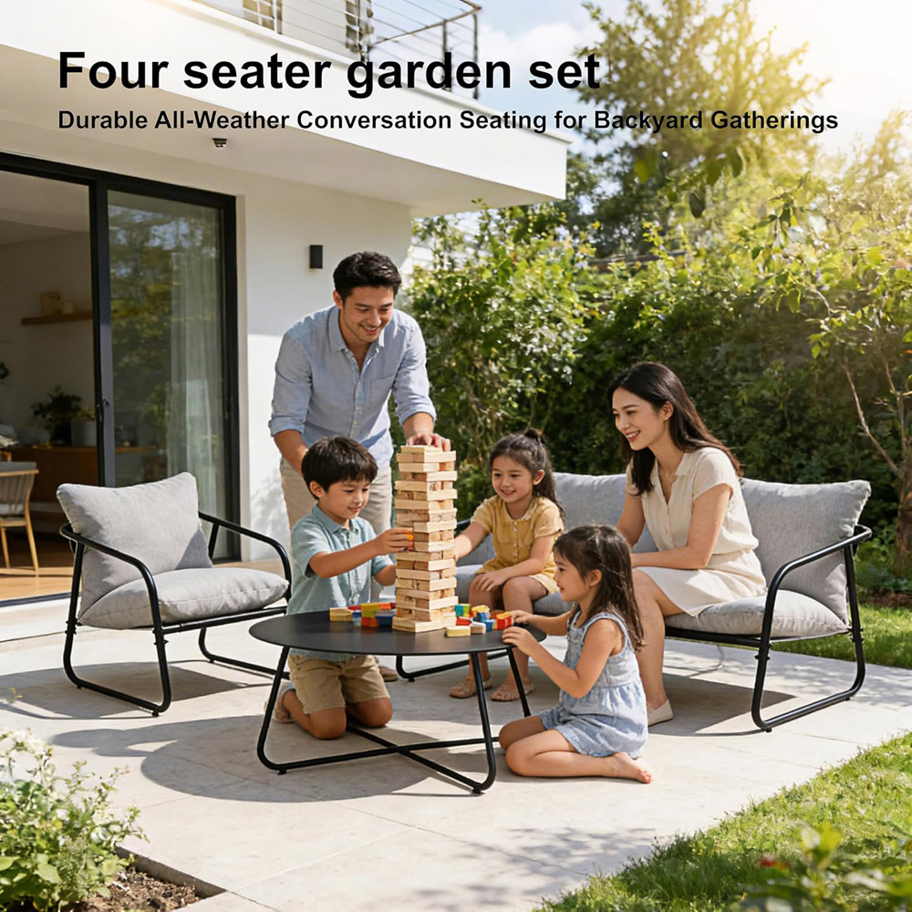 Alivio 4 Seater Grey Garden Sofa Set with Cushions and Coffee Table Image 6