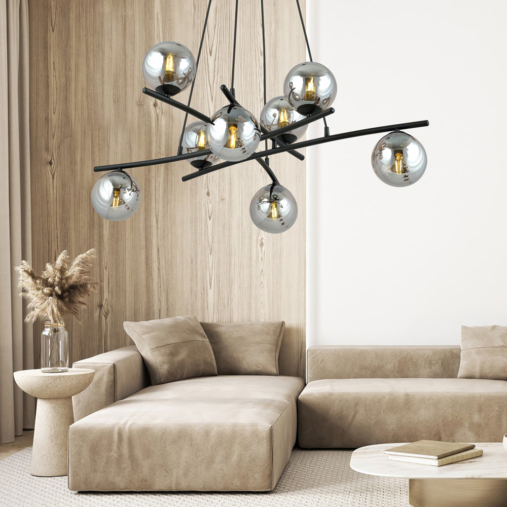 Emibig Essa 8 Light Graphite Shade Black E14 Ceiling Pendant Light Image 2