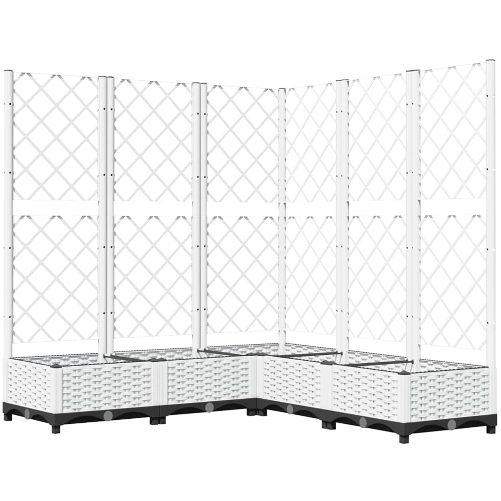 vidaXL White Plastic Corner Garden Planter with Trellis 121.5 x 120 x 120cm Image 1