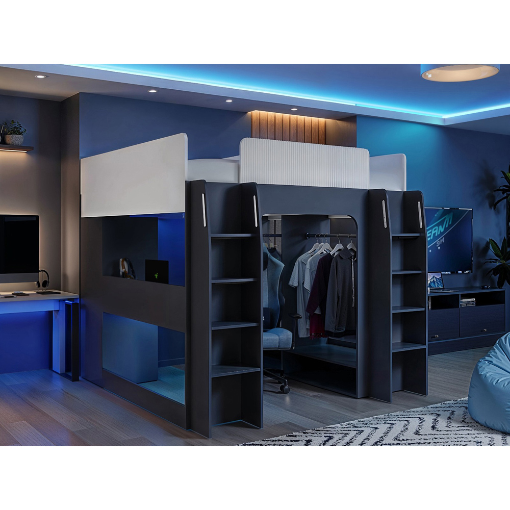 Recoil Dante Twin White and Grey Gaming High Sleeper Bed with Desk and Wardrobe Image 8