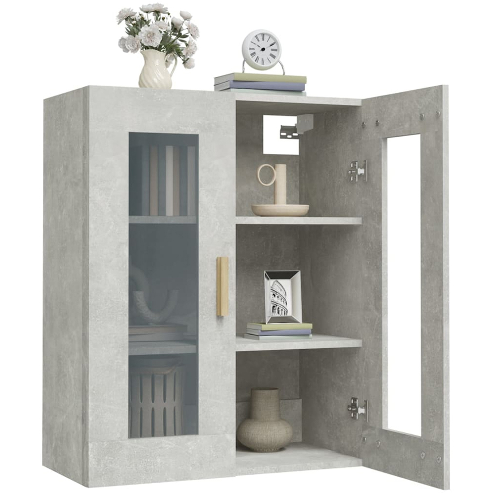 vidaXL 2 Glass Door 3 Shelf Concrete Grey Hanging Wall Cabinet Image 7