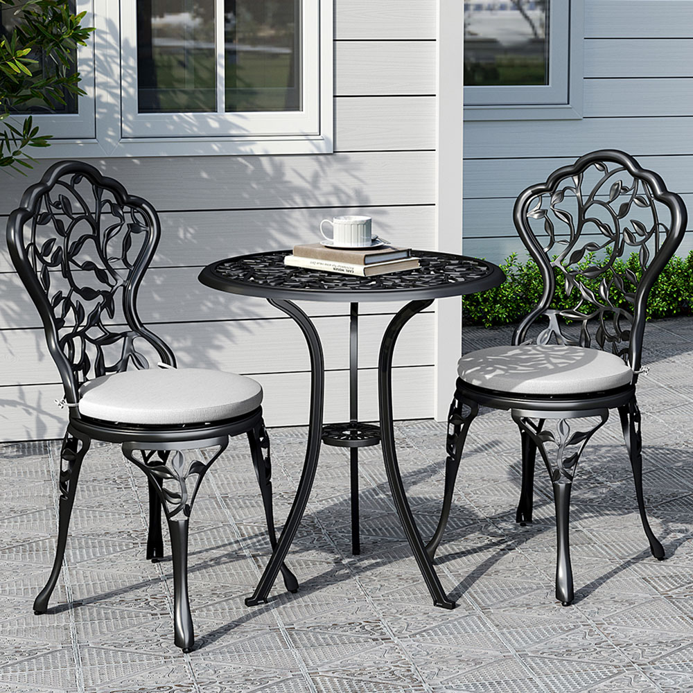 Living and Home 2 Seater Leaf Cast Aluminium Bistro Set Image 1