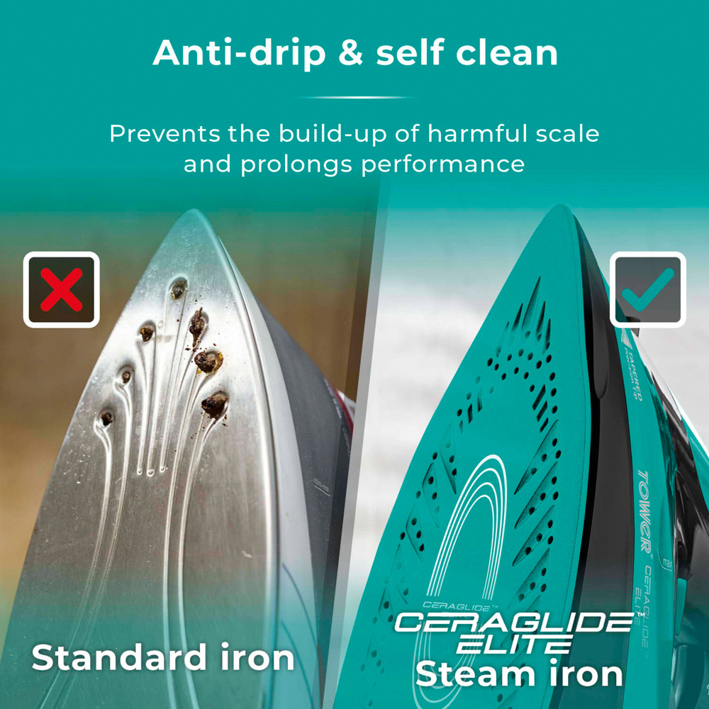 Tower Ceraglide Black and Teal Cord and Cordless Iron 2800W Image 8