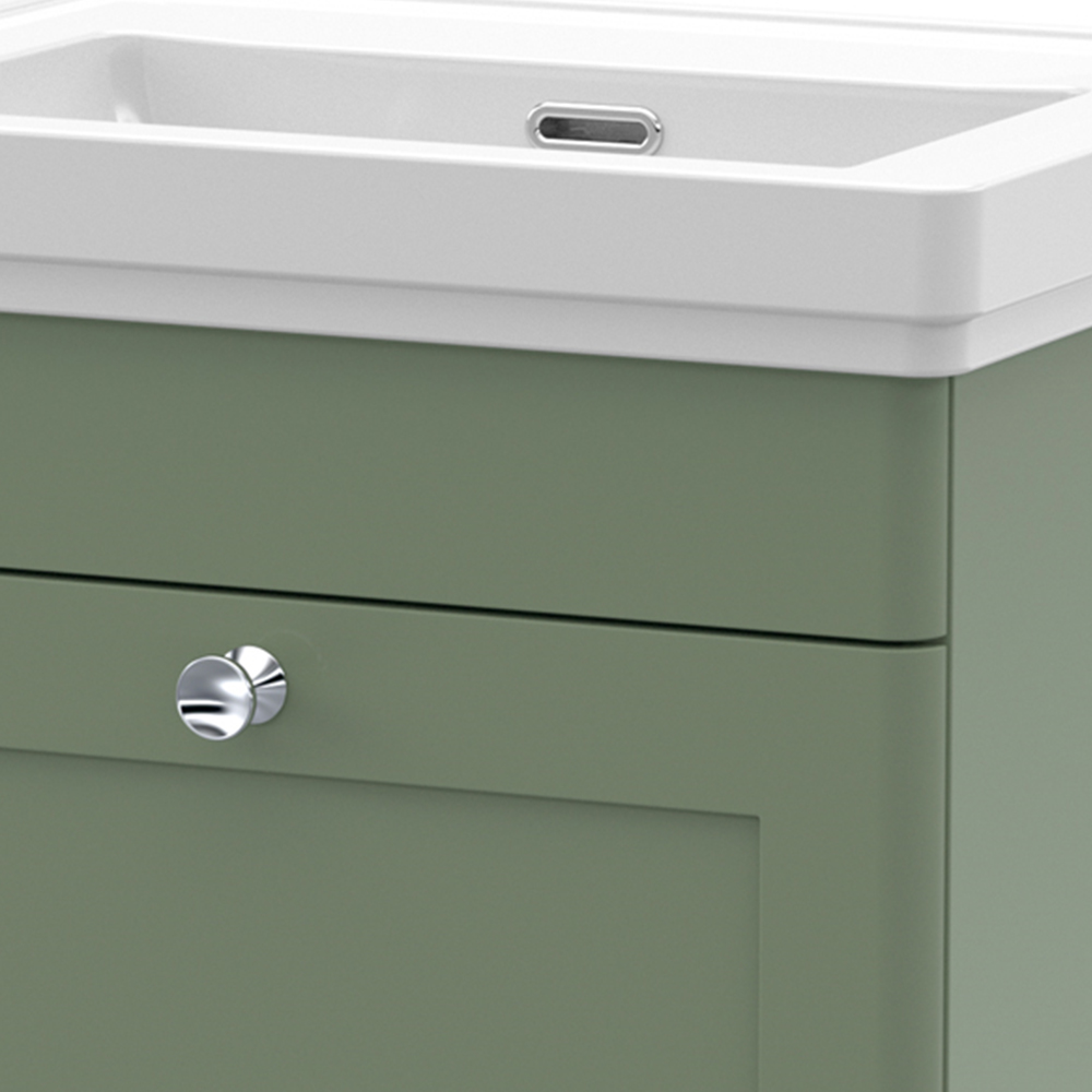 nuie Classique Single Drawer Satin Green Wall Hung Unit and 0 Tap Hole Fireclay Basin 500mm Image 2