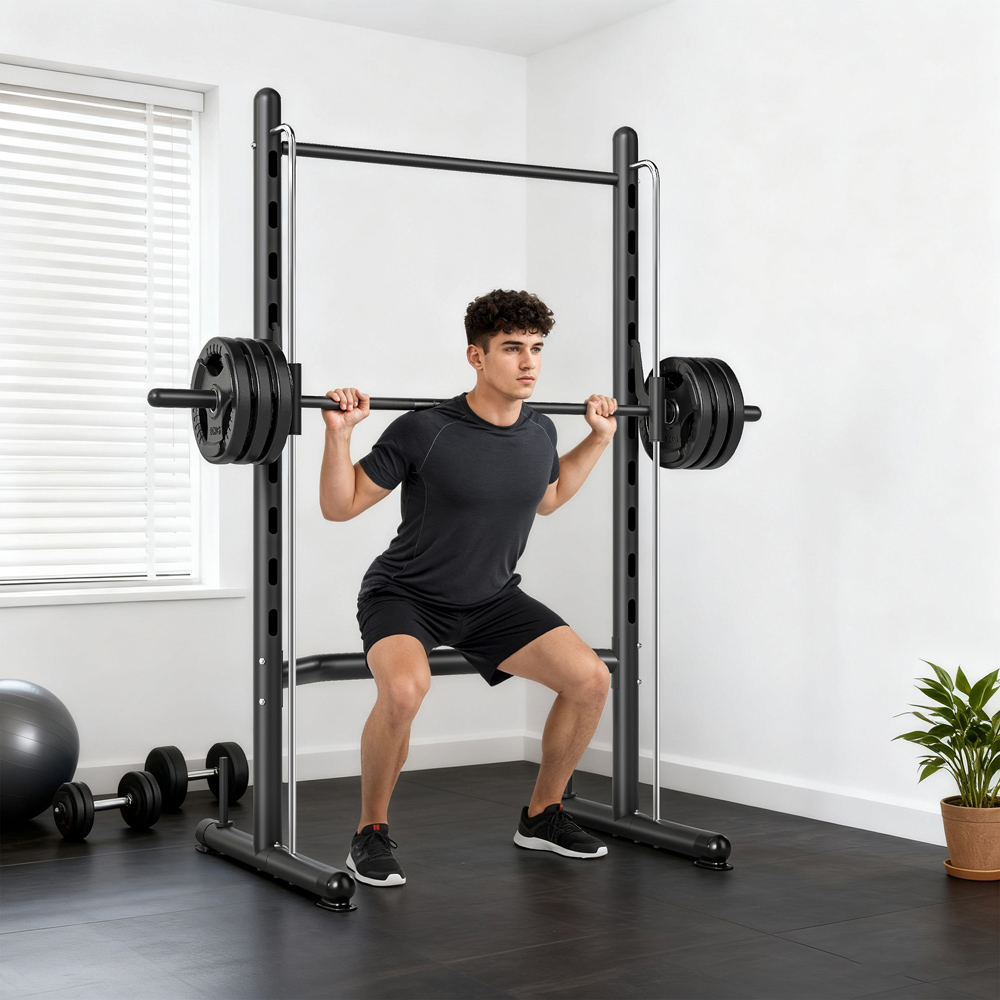 HOMCOM Adjustable Squat Rack with Pull Up Bar and Barbell Bar Image 2