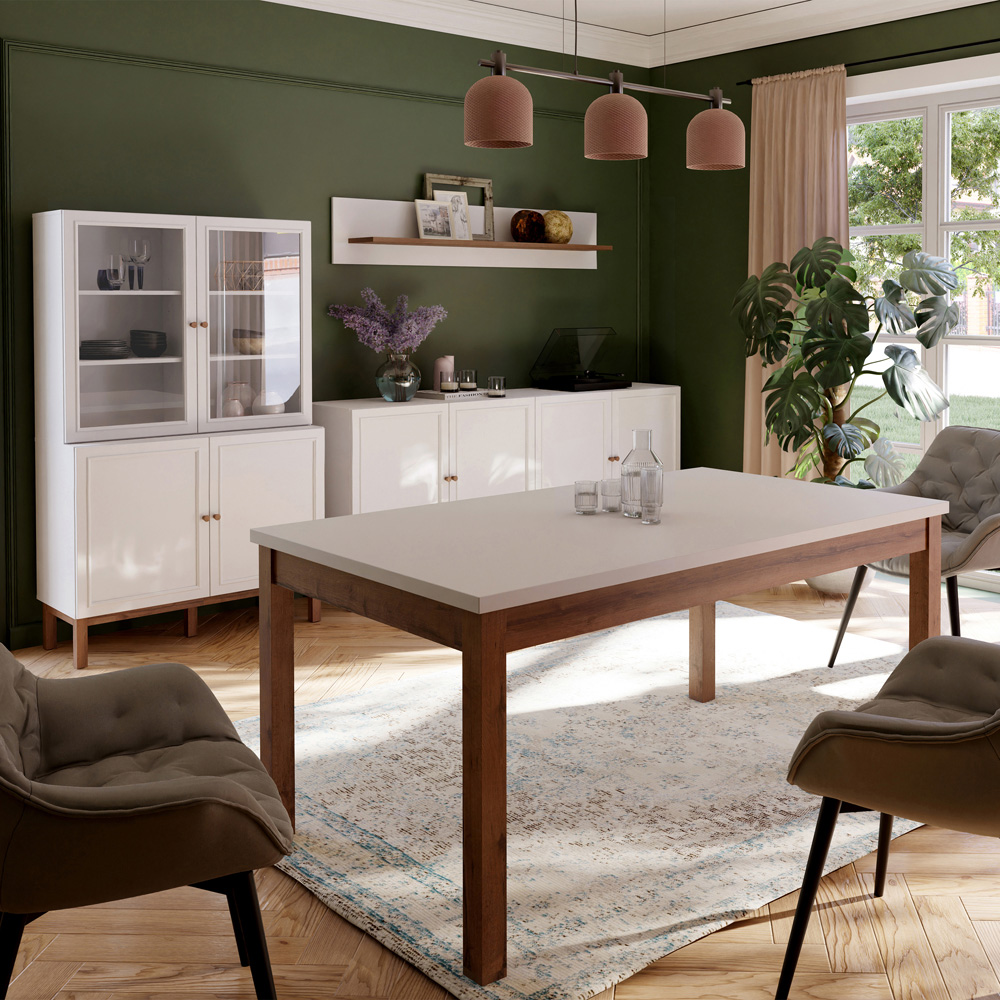 Florence Wensley 4 Door Single Drawer Light Grey and Oak Sideboard Image 6