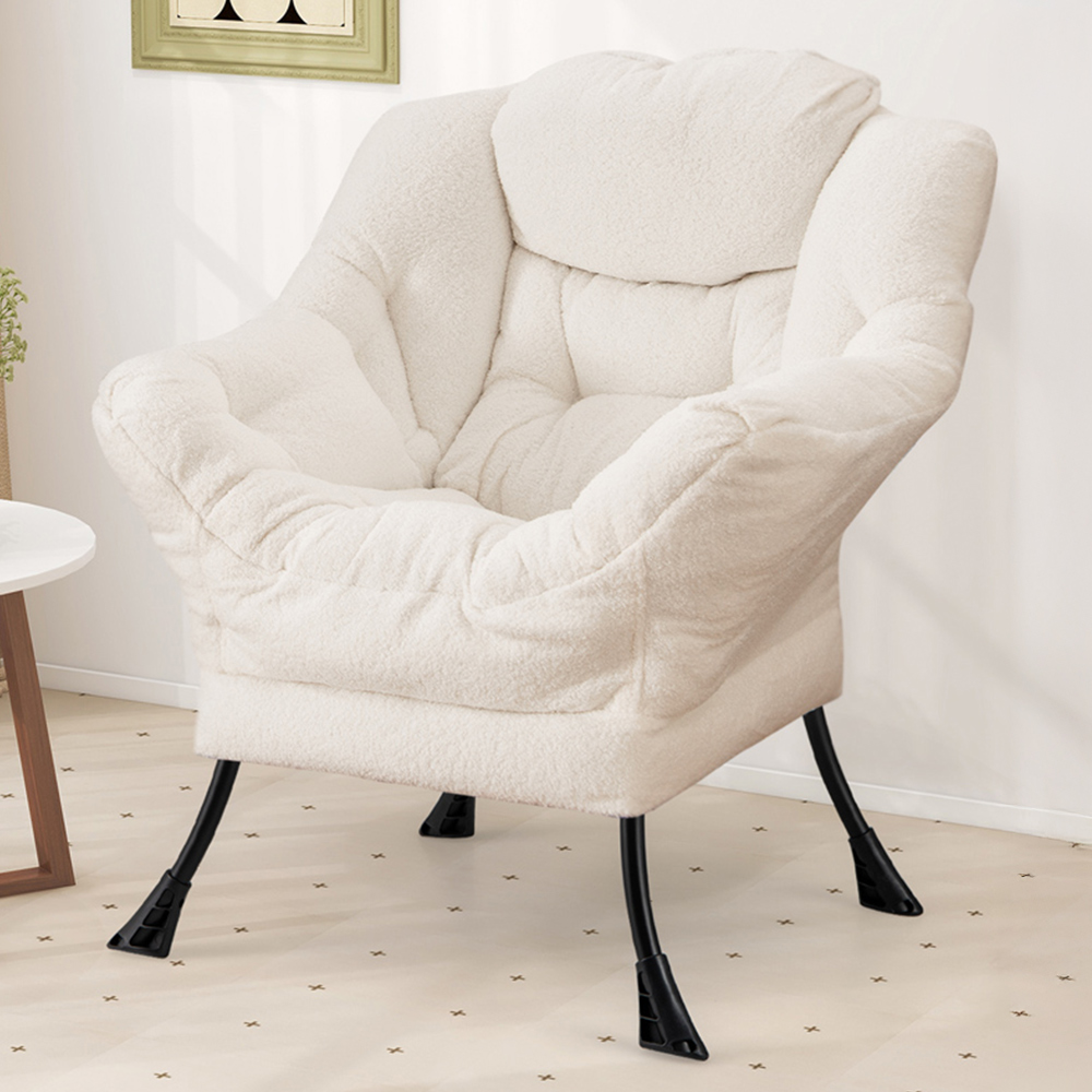 Costway Beige Large Lazy Chair With Pillow and Storage Pocket Image 1