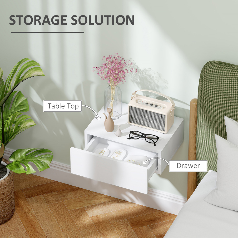 HOMCOM Single Drawer White Floating Wall-Mounted Bedside Table Image 8