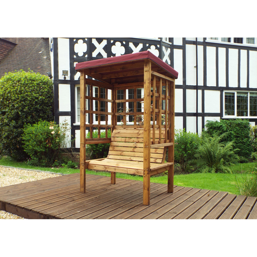 Charles Taylor Bramham 2 Seater Wooden Arbour with Burgundy Canopy Image 7