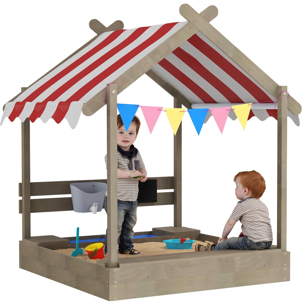 Outsunny Kids Grey Sand Pit with Canopy and Accessories Image 1