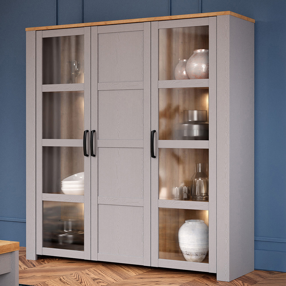 Florence Bohol 3 Door Riviera Oak and Grey Oak Large LED Display Cabinet Image 1
