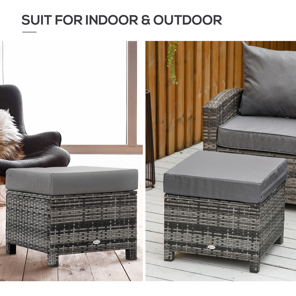 Outsunny Mixed Grey PE Rattan Footstool with Padded Seat Image 7