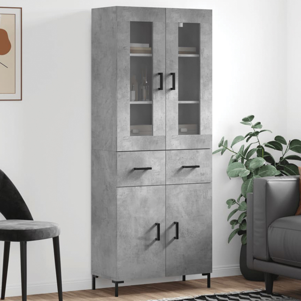 vidaXL 4 Door 2 Drawer Concrete Grey Highboard Image 1
