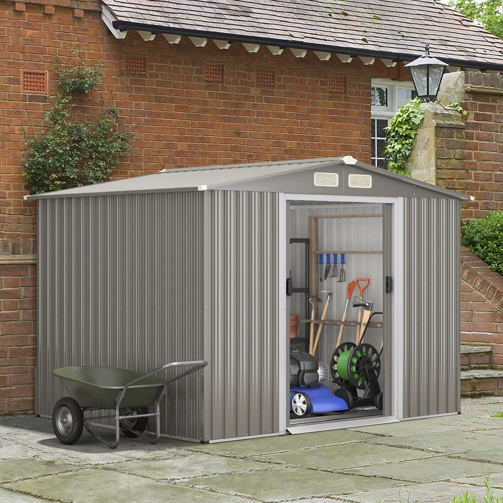 Costway Light Grey Outdoor Storage Shed with Foundation 8 x 5ft Image 2