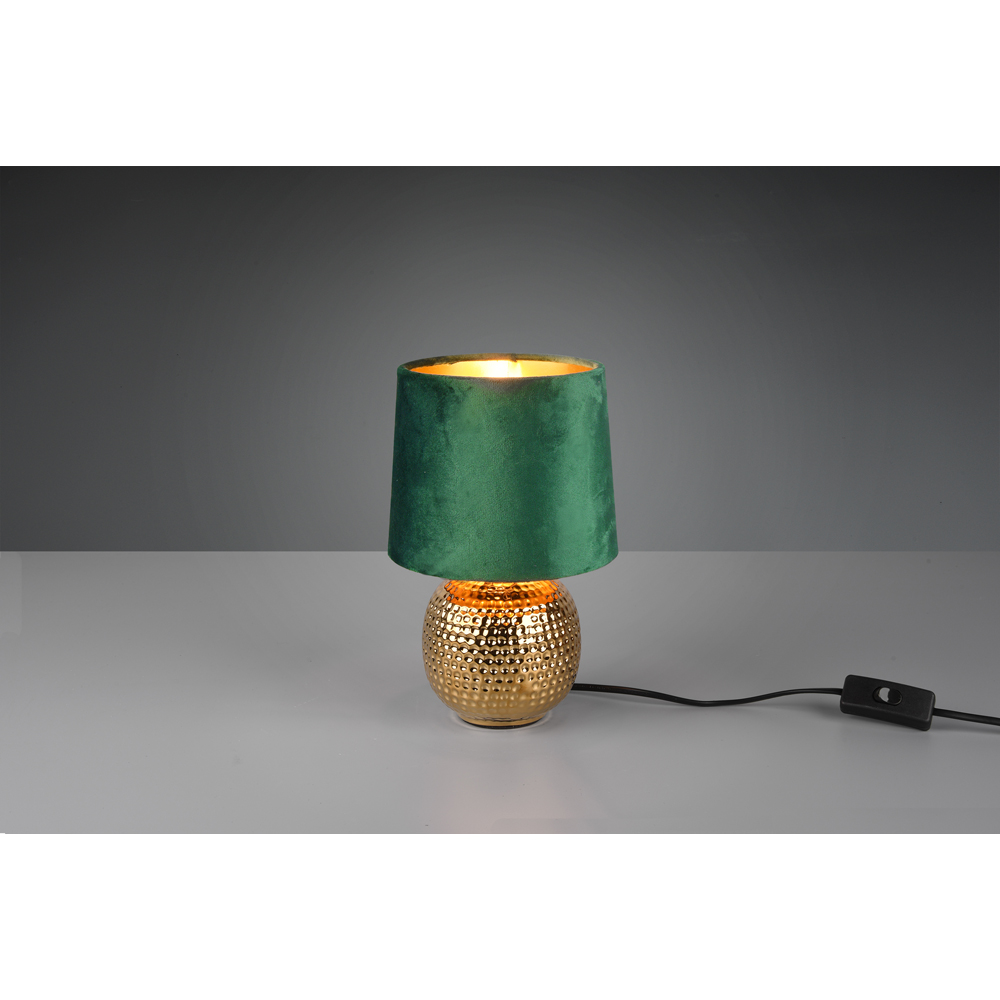 TRIO Sophia Gold Ceramic Table Lamp with Green Velvet Shade Image 2