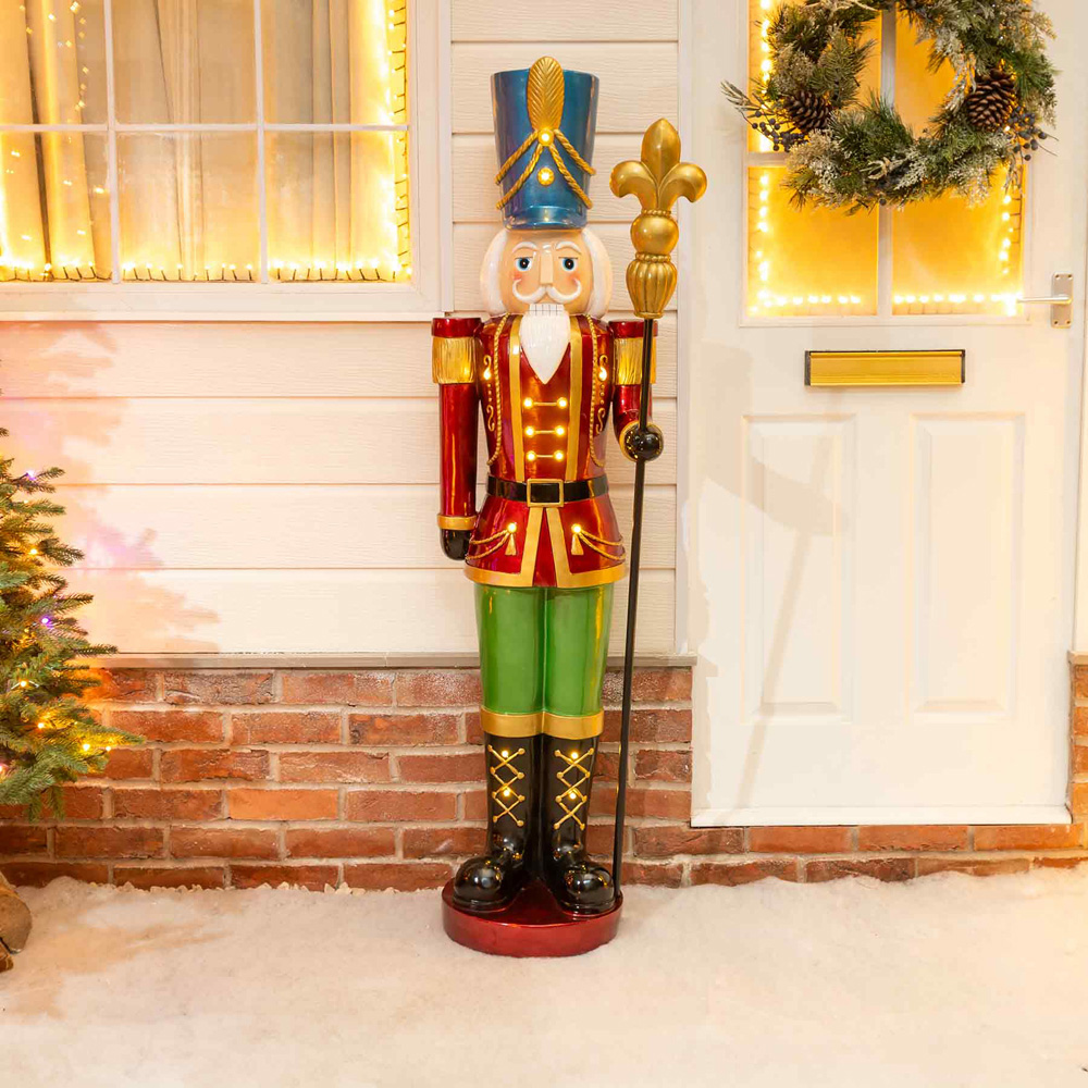 The Christmas Centre Red Green and Gold LED Lights Traditional Nutcracker Soldier 5ft Image 2