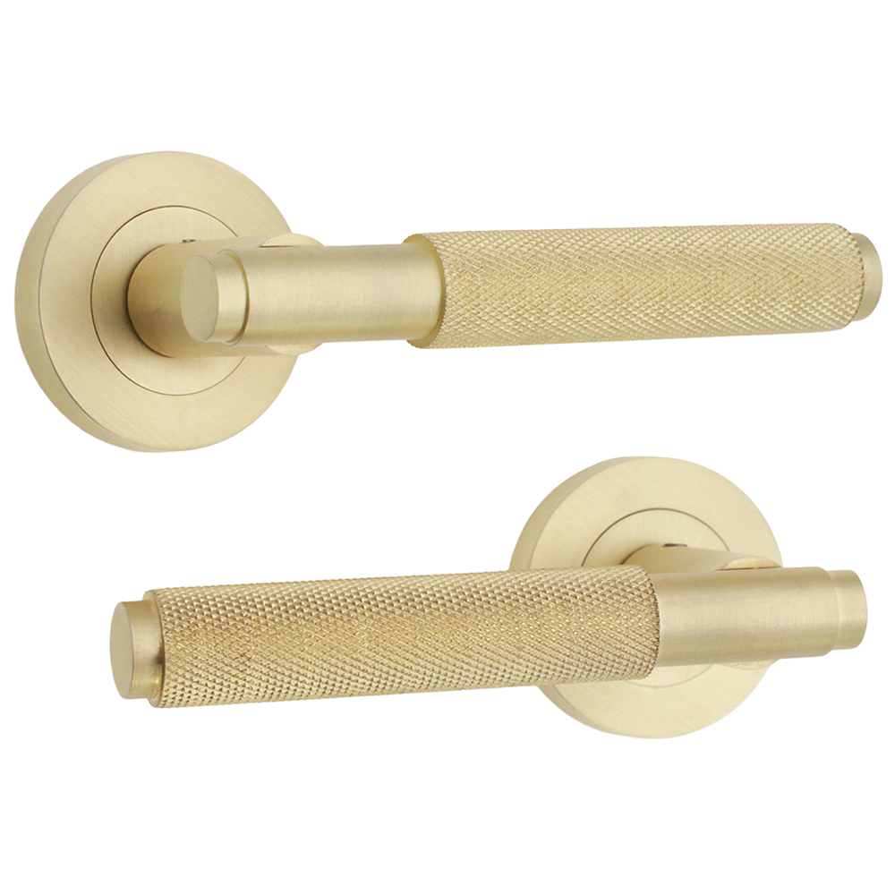 Spira Brass Connaught Satin Brass Lever On Rose Door Handle 2 Pack Image 1