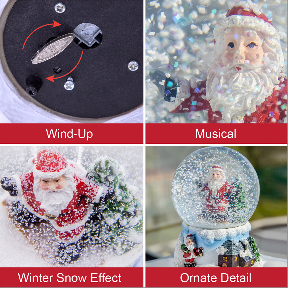 The Christmas Workshop Wind Up Musical Santa Snow Globe Decoration Image 8