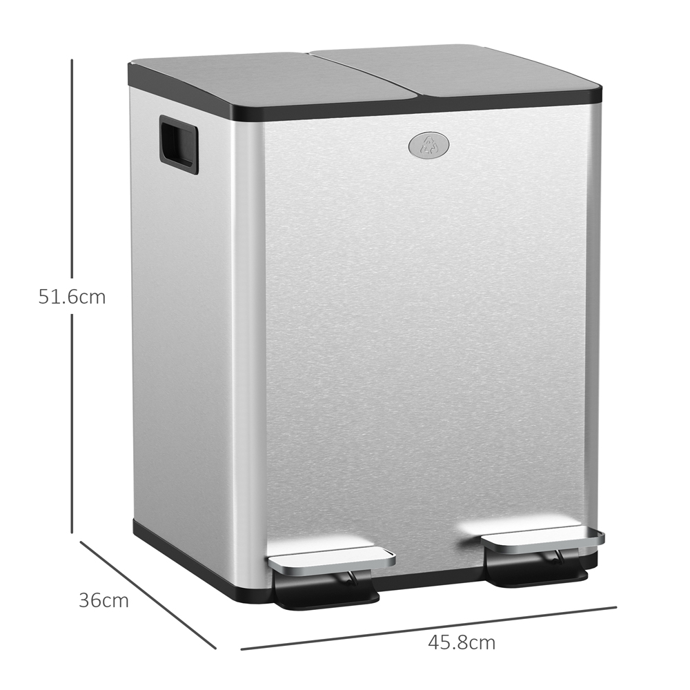 HOMCOM Silver Dual Compartment Pedal Kitchen Bin 40L Image 9