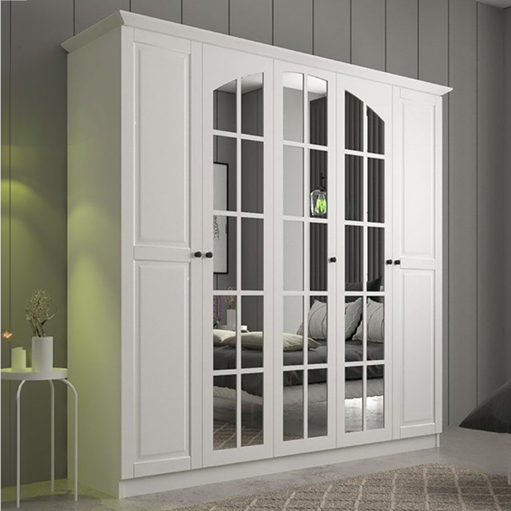 Evu MAISON 5 Door White XL Mirror Wardrobe Image 1